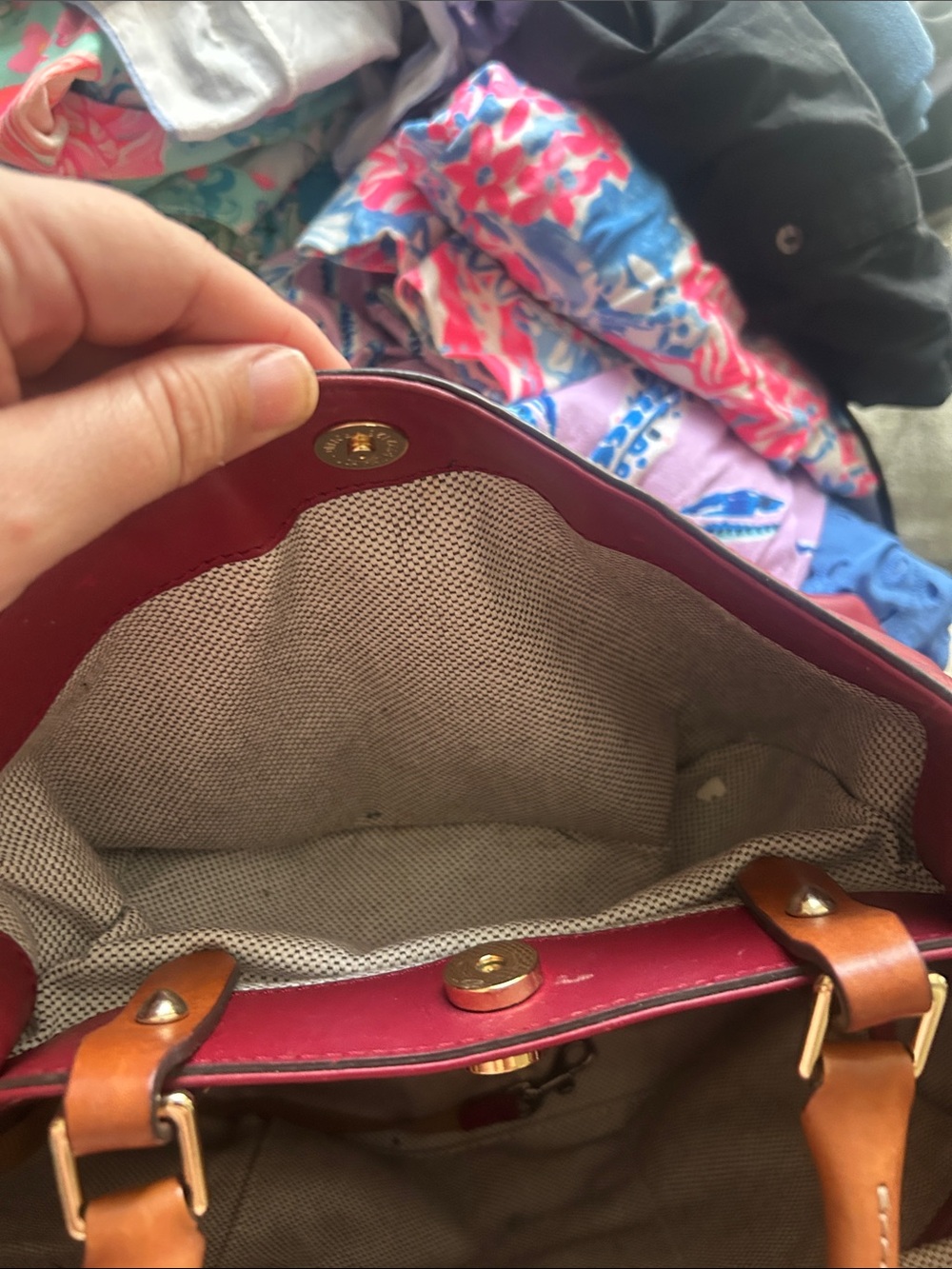 Dooney & Bourke Wine Red Leather Satchel with Tan Handles - Picture 10 of 14